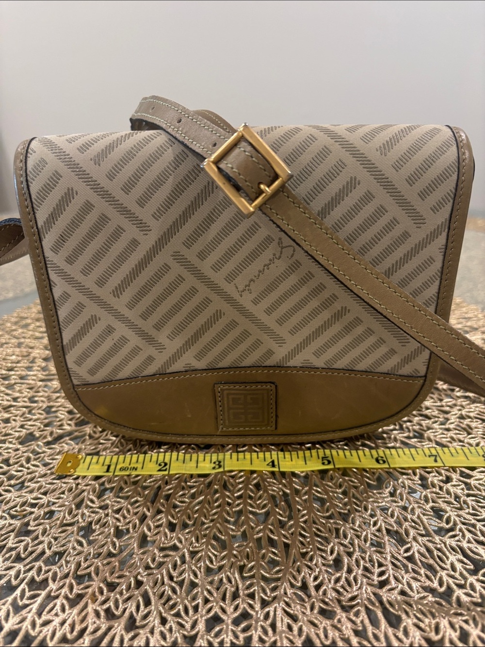 Givenchy vintage Beige Tan Monogram Crossbody Bag with Gold Hardware